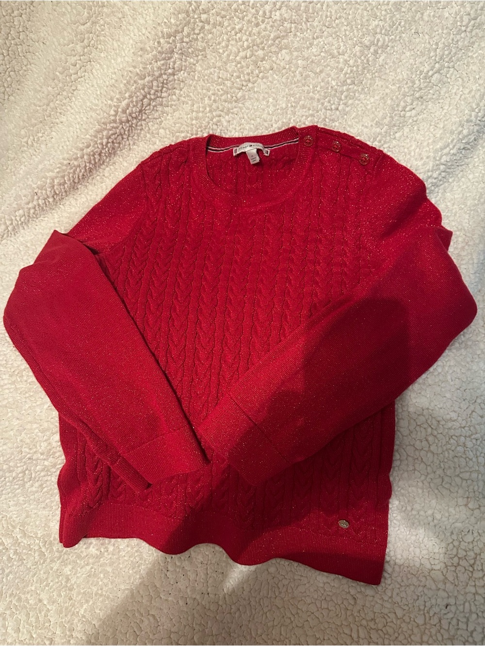 Tommy Hilfiger Red Cable Knit Crewneck Sweater